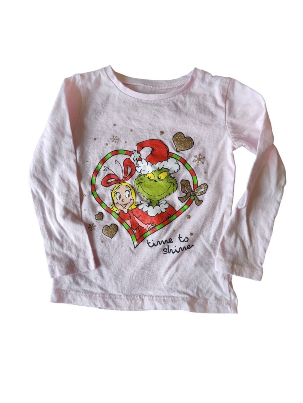 Kids Pink Grinch Holiday Long-Sleeve Top E4